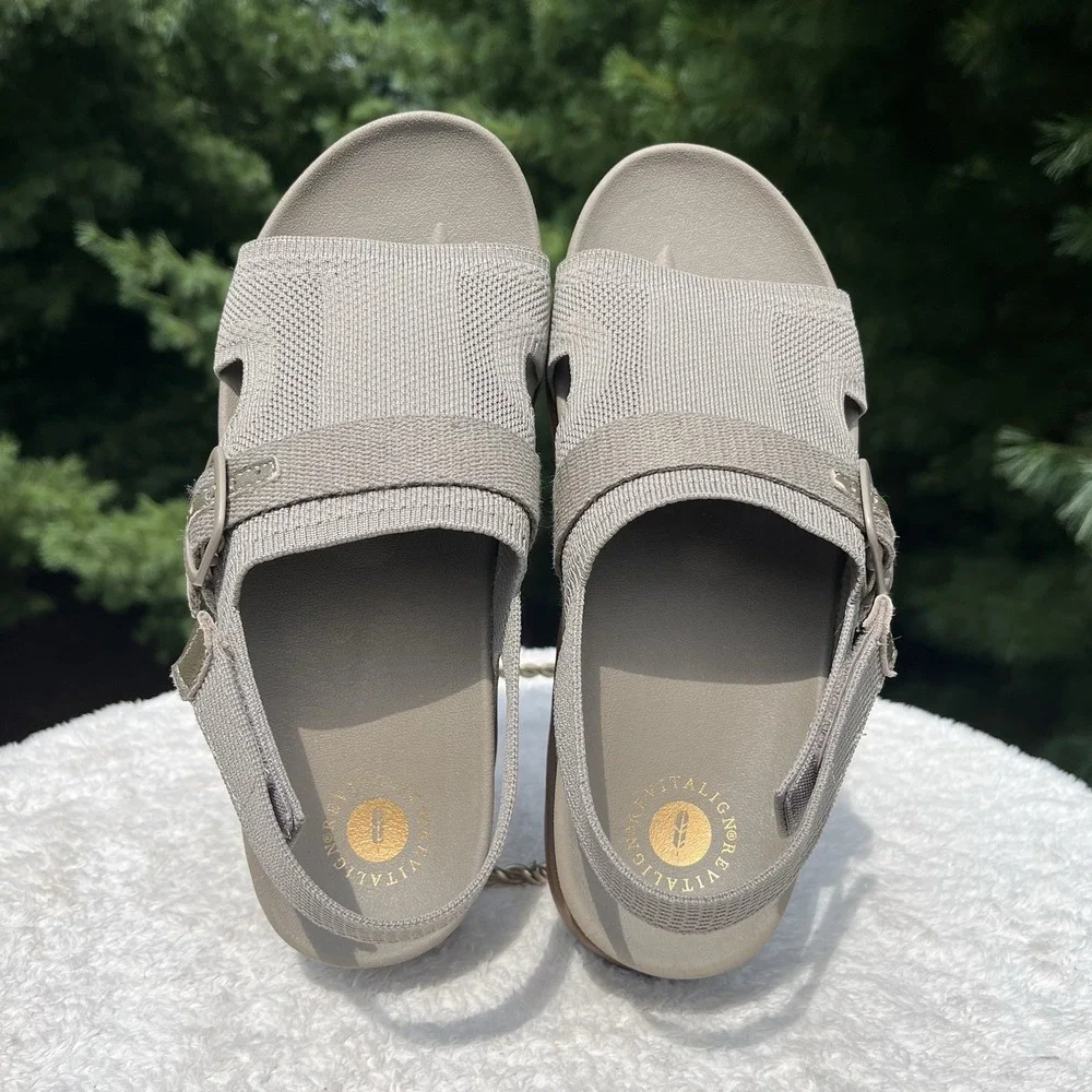 Revitalign Remi Wedge Sandal Tan Womens 8.5 Orthotic Adjustable Knit Platform